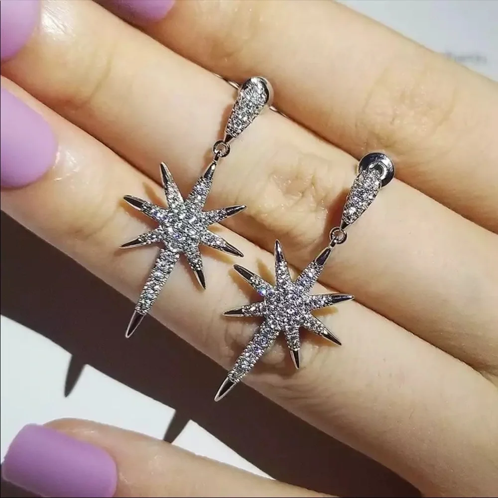 New 925 Silver Beautiful Stars Women’s Earrings - Picture 2 of 7